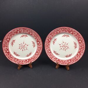 2 - Dansk Nordic Knits Red  Scandinavia Lunch Salad Plates 8 inch dia